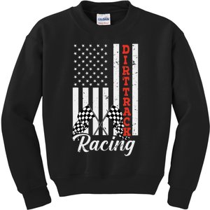 American Flag Dirt Track Racing Car Bike Driver Racer Kids Sweatshirt