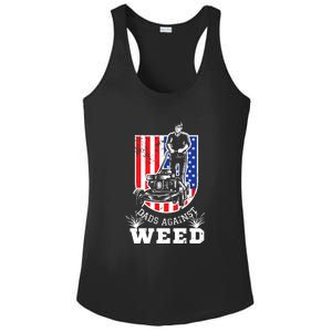 American Flag Dads Against Weed Funny Lawn Mowing Fathers Ladies PosiCharge Competitor Racerback Tank