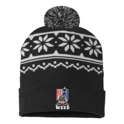 American Flag Dads Against Weed Funny Lawn Mowing Fathers USA-Made Snowflake Beanie