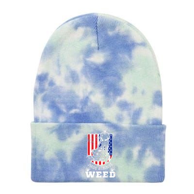 American Flag Dads Against Weed Funny Lawn Mowing Fathers Tie Dye 12in Knit Beanie