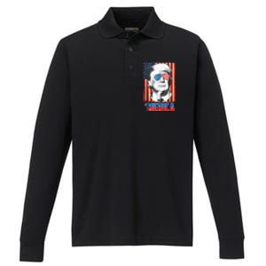 American Flag Donald Trump Merica 4th Of July Graphic Gift Performance Long Sleeve Polo