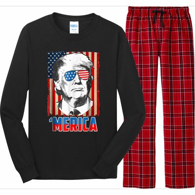 American Flag Donald Trump Merica 4th Of July Graphic Gift Long Sleeve Pajama Set