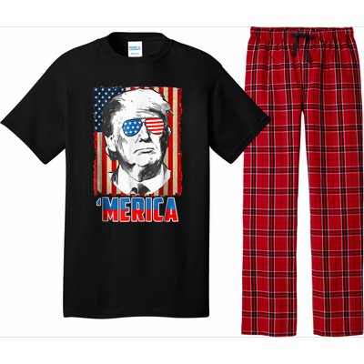 American Flag Donald Trump Merica 4th Of July Graphic Gift Pajama Set