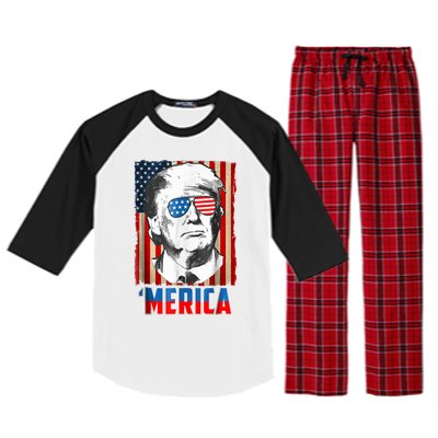 American Flag Donald Trump Merica 4th Of July Graphic Gift Raglan Sleeve Pajama Set