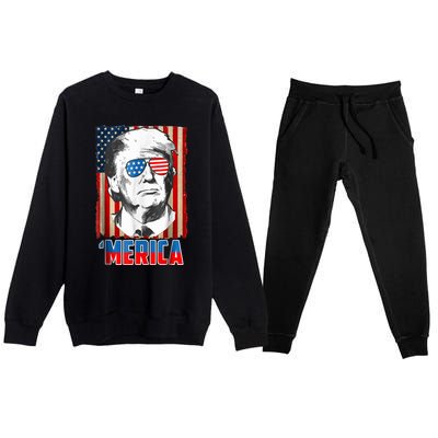 American Flag Donald Trump Merica 4th Of July Graphic Gift Premium Crewneck Sweatsuit Set