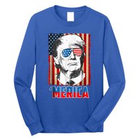 American Flag Donald Trump Merica 4th Of July Graphic Gift Long Sleeve Shirt