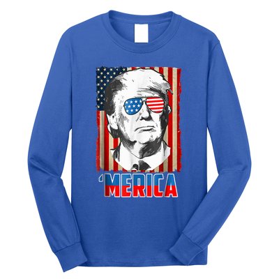 American Flag Donald Trump Merica 4th Of July Graphic Gift Long Sleeve Shirt