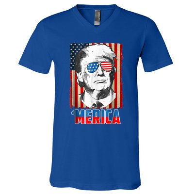 American Flag Donald Trump Merica 4th Of July Graphic Gift V-Neck T-Shirt