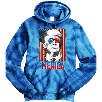 American Flag Donald Trump Merica 4th Of July Graphic Gift Tie Dye Hoodie