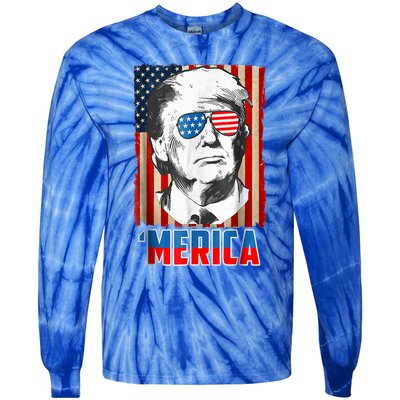 American Flag Donald Trump Merica 4th Of July Graphic Gift Tie-Dye Long Sleeve Shirt