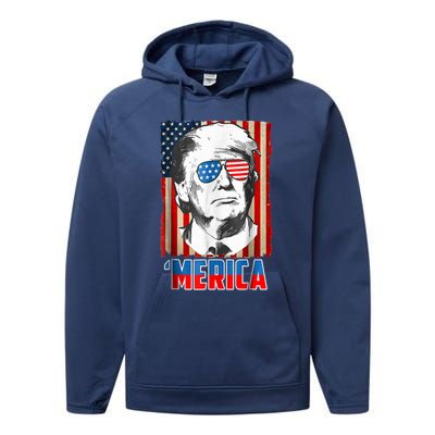 American Flag Donald Trump Merica 4th Of July Graphic Gift Performance Fleece Hoodie