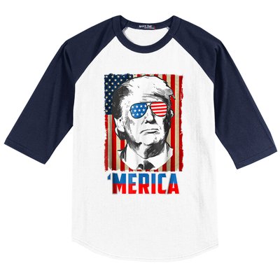 American Flag Donald Trump Merica 4th Of July Graphic Gift Baseball Sleeve Shirt