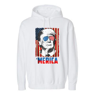 American Flag Donald Trump Merica 4th Of July Graphic Gift Garment-Dyed Fleece Hoodie