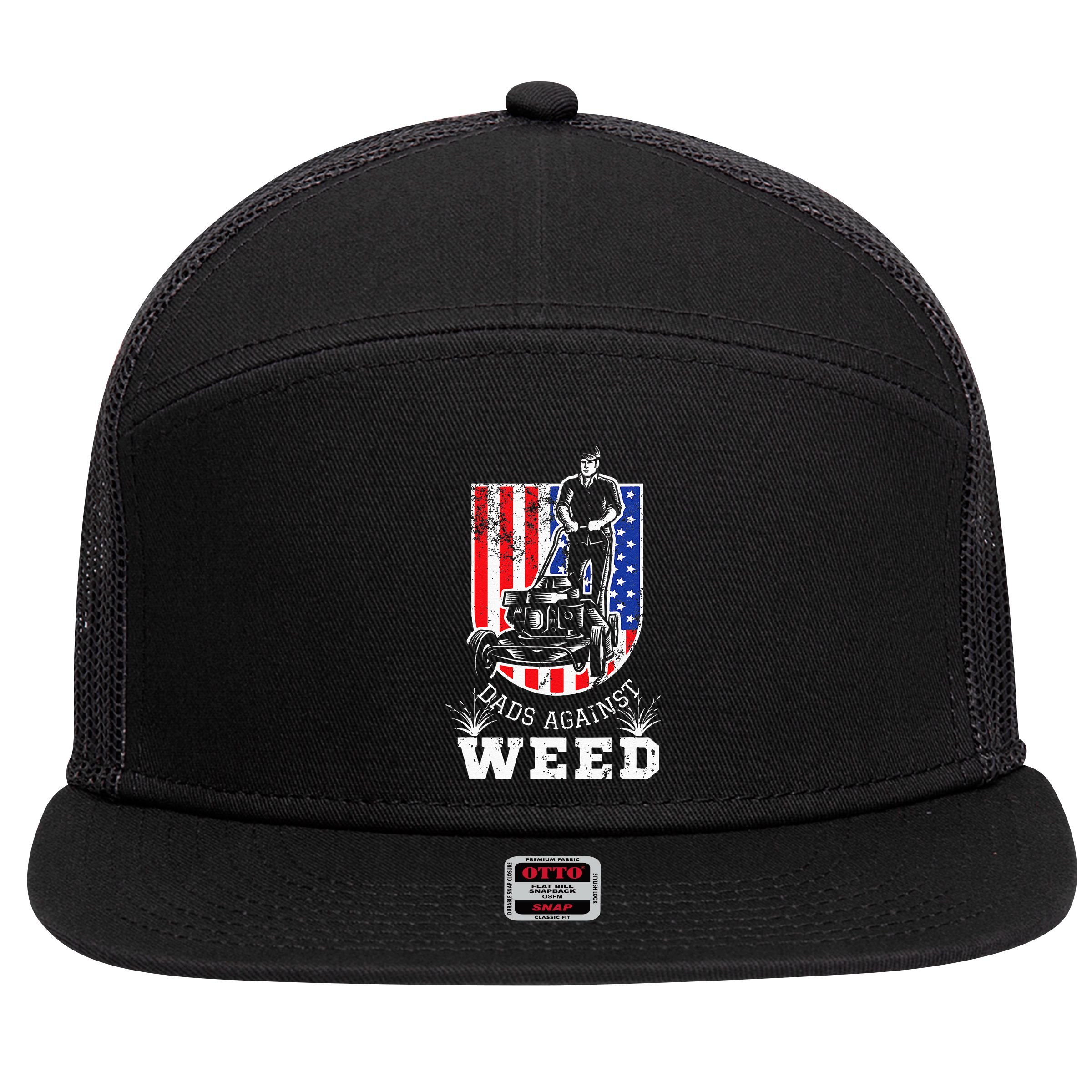 American Flag Dads Against Weed Funny Lawn Mowing Fathers 7 Panel Mesh Trucker Snapback Hat