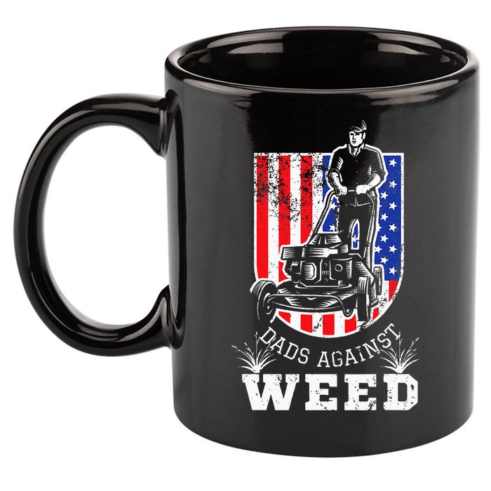 American Flag Dads Against Weed Funny Lawn Mowing Fathers 11oz C Handle Ceramic Mug