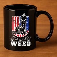 American Flag Dads Against Weed Funny Lawn Mowing Fathers 11oz C Handle Ceramic Mug