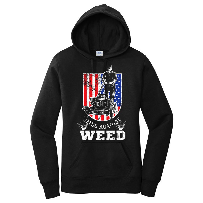 American Flag Dads Against Weed Funny Lawn Mowing Fathers Women's Pullover Hoodie