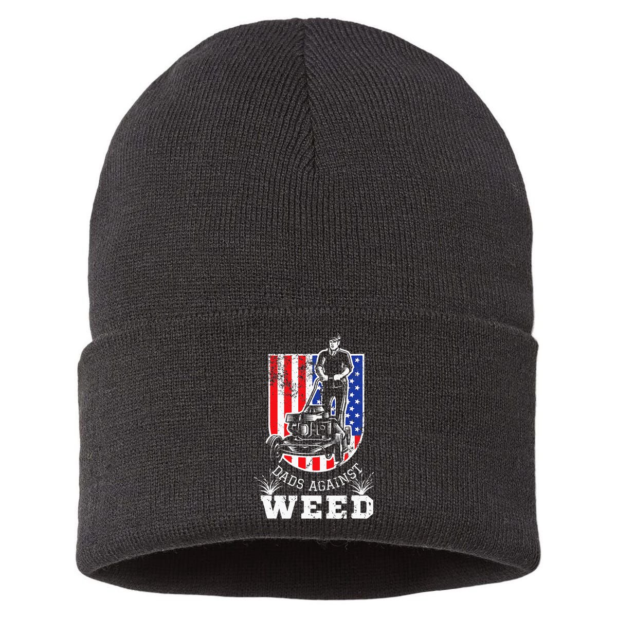 American Flag Dads Against Weed Funny Lawn Mowing Fathers Sustainable Knit Beanie