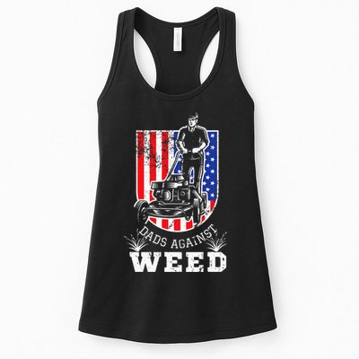 American Flag Dads Against Weed Funny Lawn Mowing Fathers Womens Tank Top