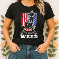 American Flag Dads Against Weed Funny Lawn Mowing Fathers Womens T-Shirt