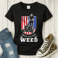 American Flag Dads Against Weed Funny Lawn Mowing Fathers Womens T-Shirt