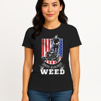 American Flag Dads Against Weed Funny Lawn Mowing Fathers Womens T-Shirt