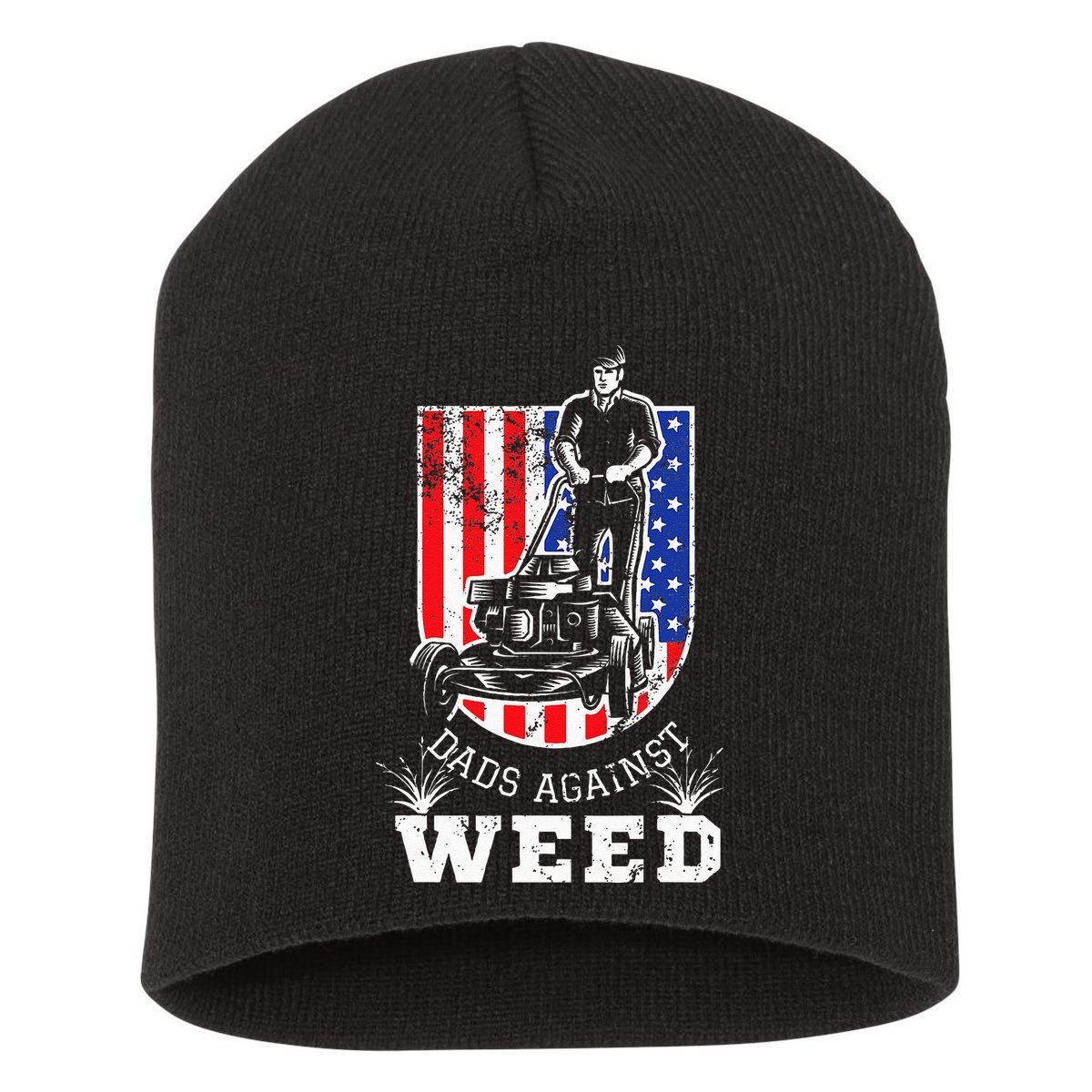 American Flag Dads Against Weed Funny Lawn Mowing Fathers Short Acrylic Beanie
