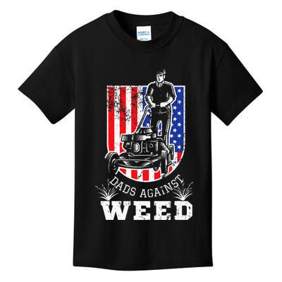 American Flag Dads Against Weed Funny Lawn Mowing Fathers Kids T-Shirt