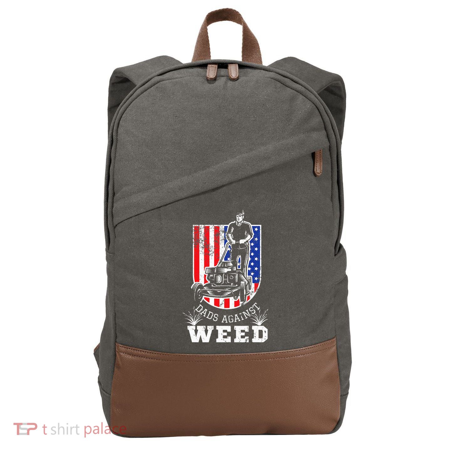 American Flag Dads Against Weed Funny Lawn Mowing Fathers Cotton Canvas Backpack
