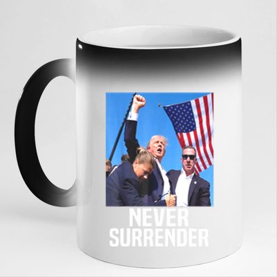 American Flag Donald Trump Shot Never Surrender 2024 Gift 11oz Black Color Changing Mug