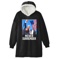 American Flag Donald Trump Shot Never Surrender 2024 Gift Hooded Wearable Blanket