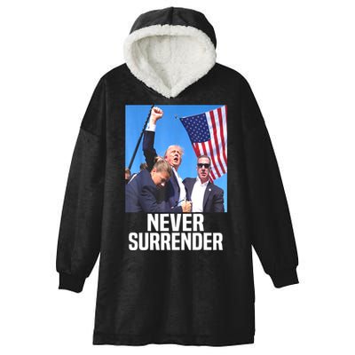 American Flag Donald Trump Shot Never Surrender 2024 Gift Hooded Wearable Blanket