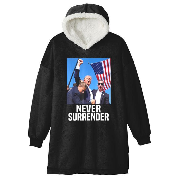 American Flag Donald Trump Shot Never Surrender 2024 Gift Hooded Wearable Blanket