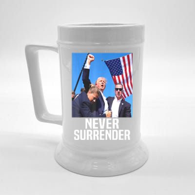 American Flag Donald Trump Shot Never Surrender 2024 Gift Beer Stein