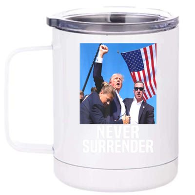 American Flag Donald Trump Shot Never Surrender 2024 Gift 12 oz Stainless Steel Tumbler Cup