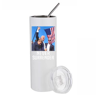 American Flag Donald Trump Shot Never Surrender 2024 Gift Stainless Steel Tumbler