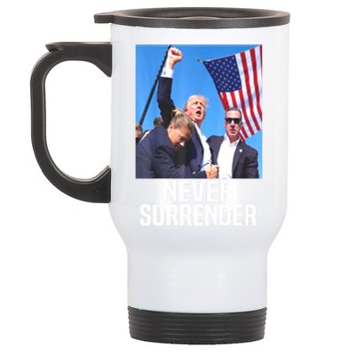 American Flag Donald Trump Shot Never Surrender 2024 Gift Stainless Steel Travel Mug