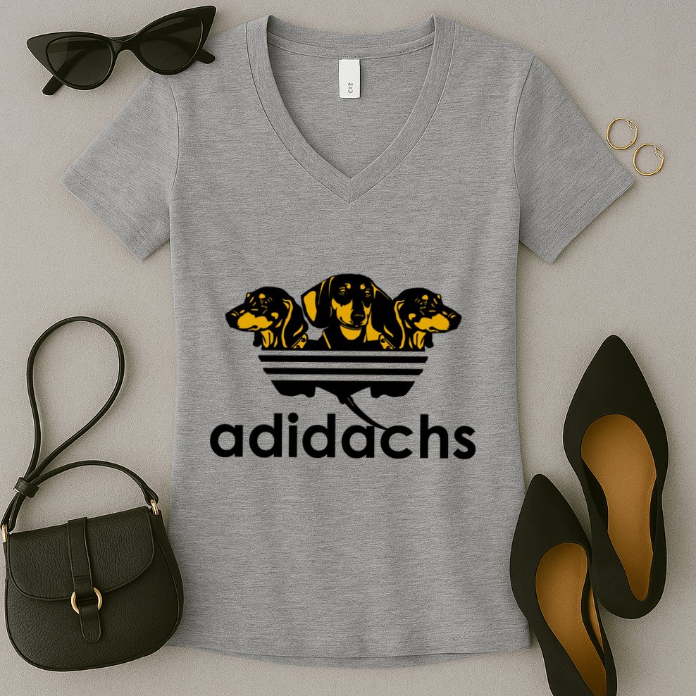 Adidachs Funny Daschund Dog Women's V-Neck T-Shirt