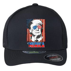 American Flag Donald Trump Merica 4th Of July Graphic Gift Flexfit Unipanel Trucker Cap