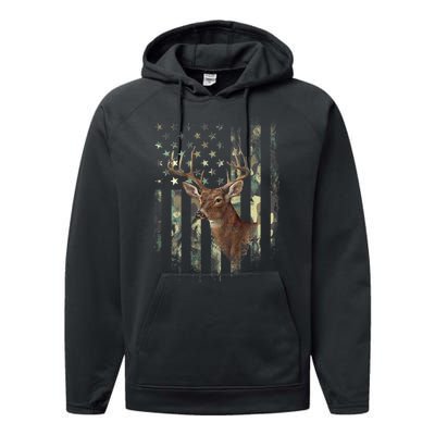 American Flag Deer Hunting Camo Performance Fleece Hoodie