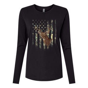 American Flag Deer Hunting Camo Womens Cotton Relaxed Long Sleeve T-Shirt