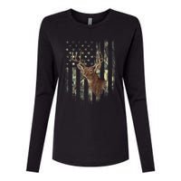 American Flag Deer Hunting Camo Womens Cotton Relaxed Long Sleeve T-Shirt