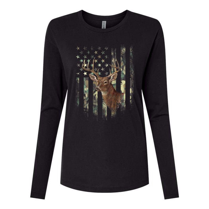 American Flag Deer Hunting Camo Womens Cotton Relaxed Long Sleeve T-Shirt