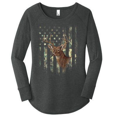 American Flag Deer Hunting Camo Women's Perfect Tri Tunic Long Sleeve Shirt