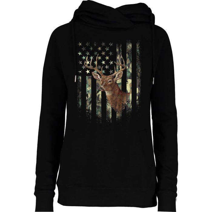 American Flag Deer Hunting Camo Womens Funnel Neck Pullover Hood