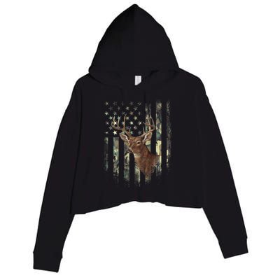 American Flag Deer Hunting Camo Crop Fleece Hoodie