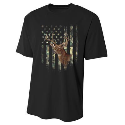 American Flag Deer Hunting Camo Performance Sprint T-Shirt