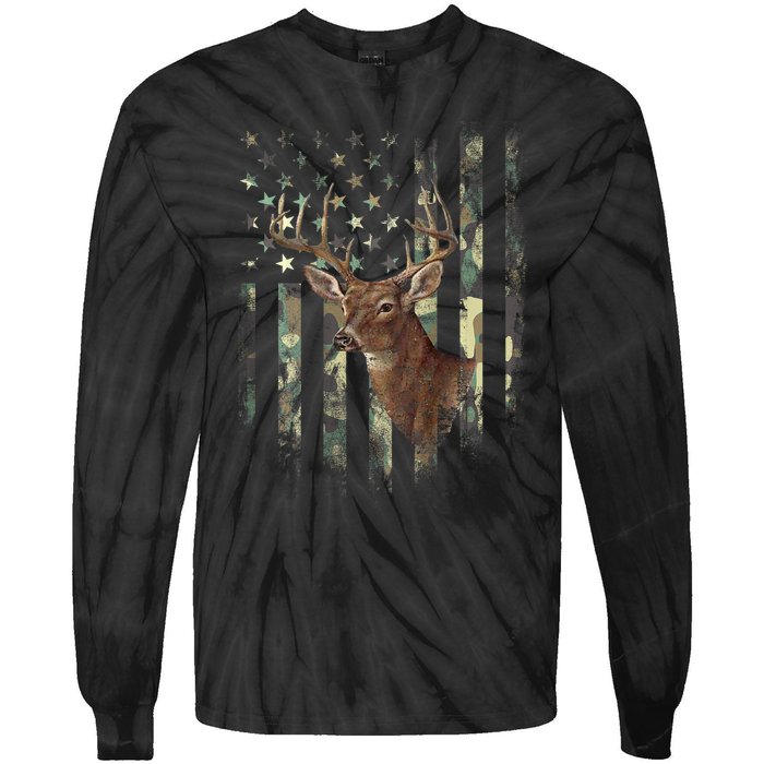 American Flag Deer Hunting Camo Tie-Dye Long Sleeve Shirt