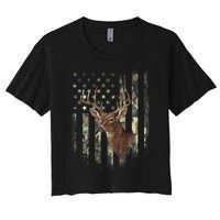 American Flag Deer Hunting Camo Women's Crop Top Tee