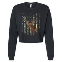 American Flag Deer Hunting Camo Cropped Pullover Crew